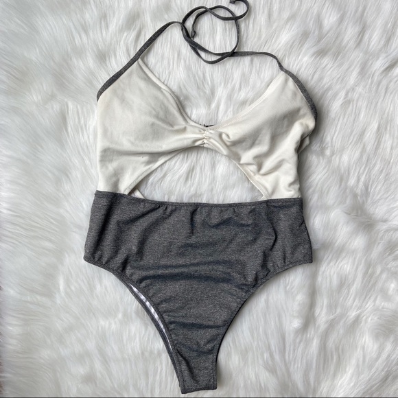 Cupshe Other - Cupshe Gray & White Cut Out One Piece Swimsuit